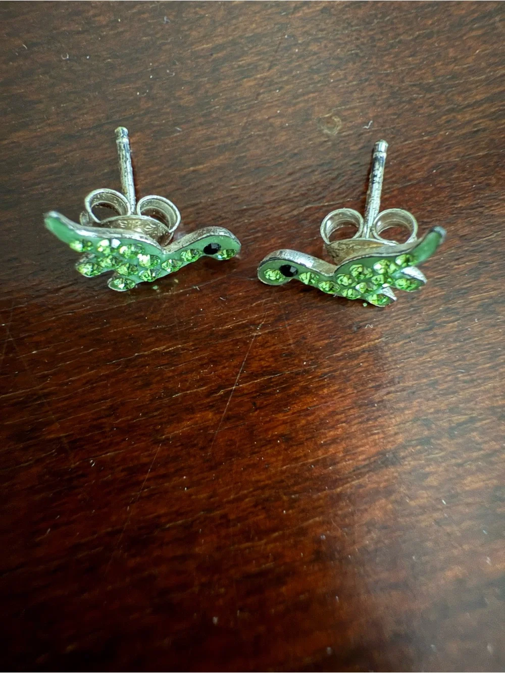 NWOT tiny green dinosaur kids earrings, green gems, little girls